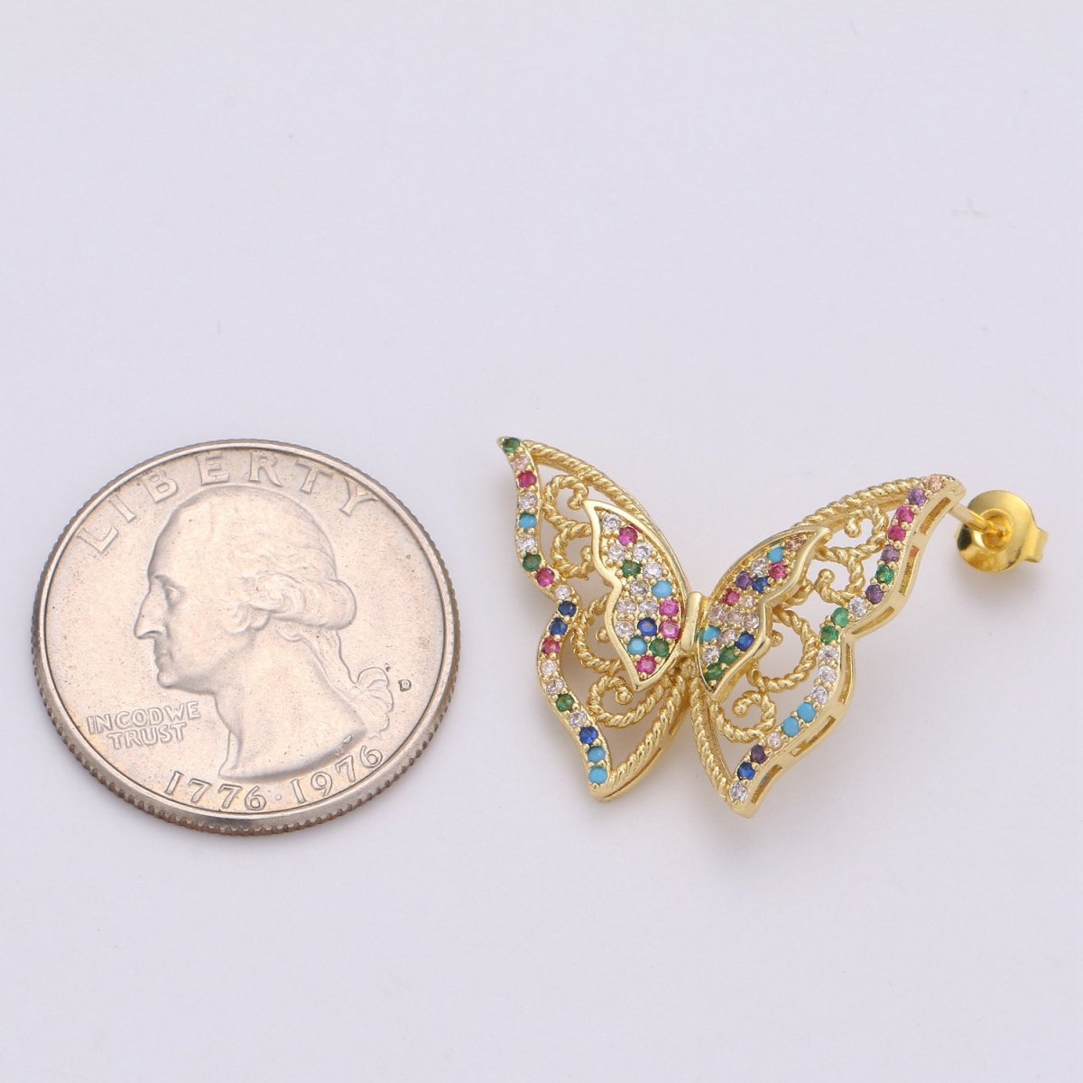 Butterfly earrings, Mariposa Butterfly stud earrings, Statement earrings, Micro Pave Stud delicate studs, gold earrings, Animal earrings Q-524 - DLUXCA