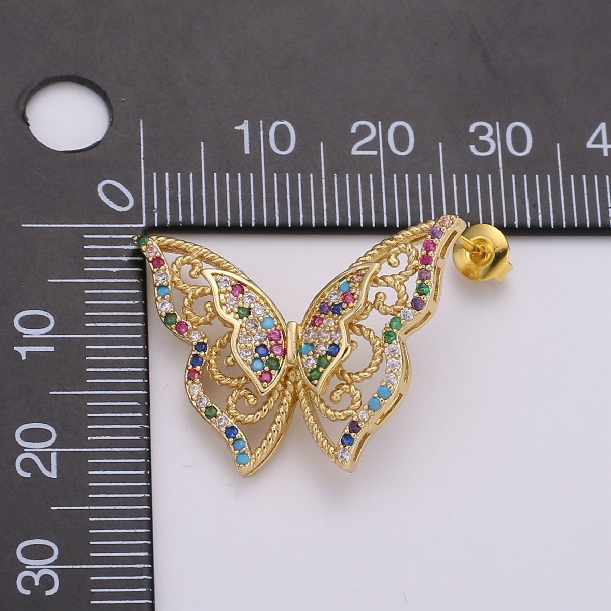 Butterfly earrings, Mariposa Butterfly stud earrings, Statement earrings, Micro Pave Stud delicate studs, gold earrings, Animal earrings Q-524 - DLUXCA