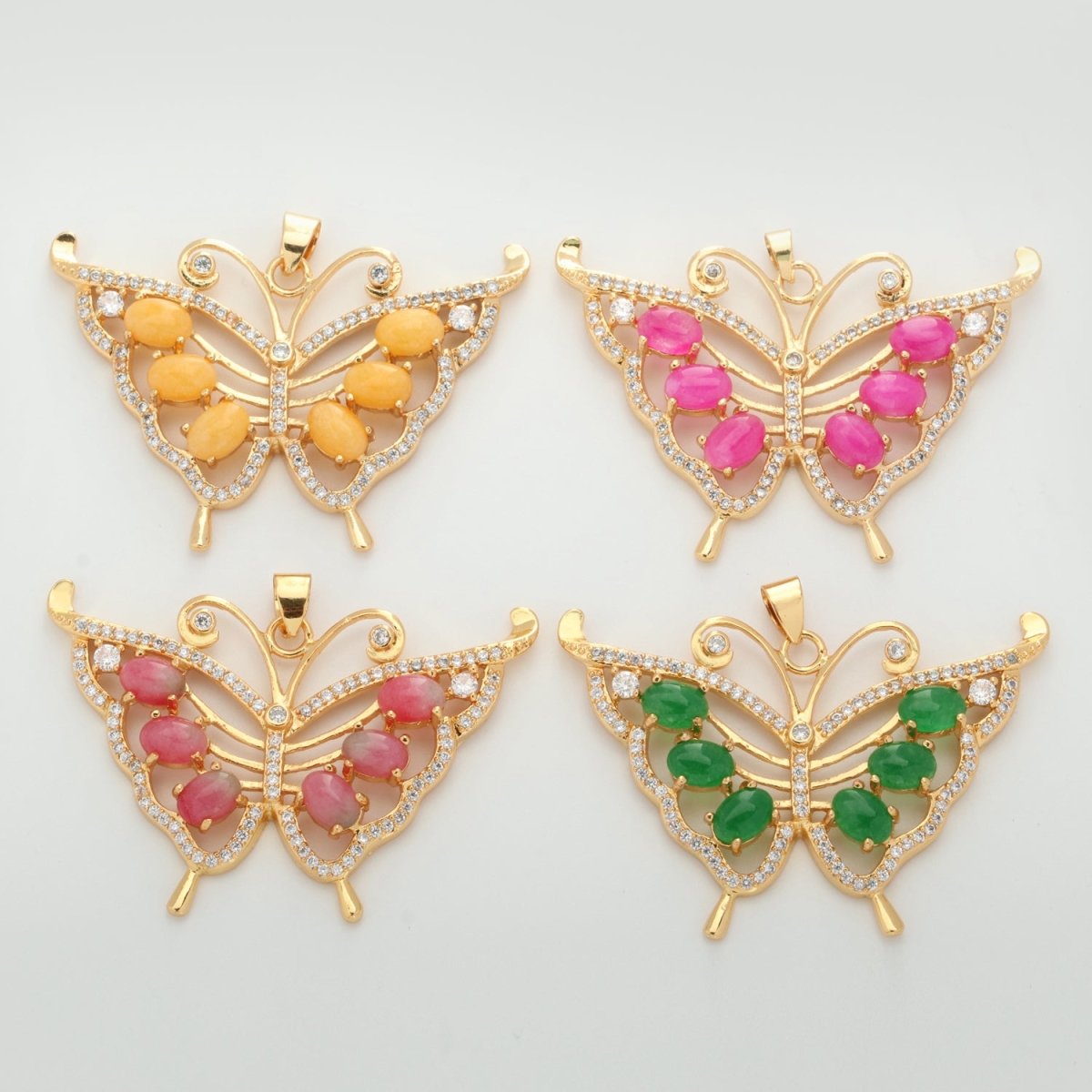 Butterfly Jade Charm 18k Gold Filed Mariposa Medallion Charm Monarch Butterfly Pendant for Statement Jewelry Supply O-252 ~ O-255 - DLUXCA