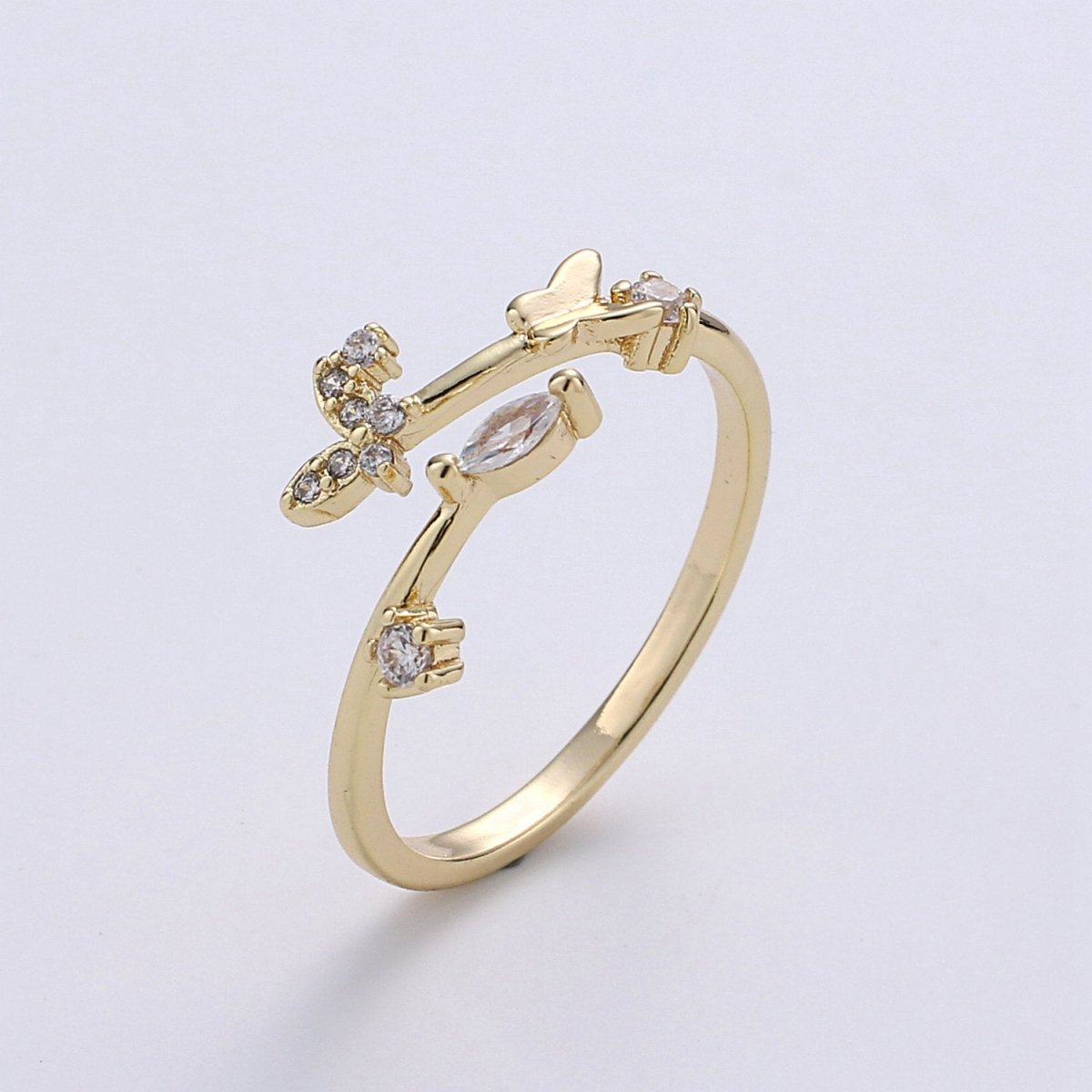 Butterfly Ring, Adjustable Butterfly Ring, Gold Butterfly Ring, Butterfly Jewellery, Micro Pave Butterfly Ring, Minimalist open ring R-085 - DLUXCA
