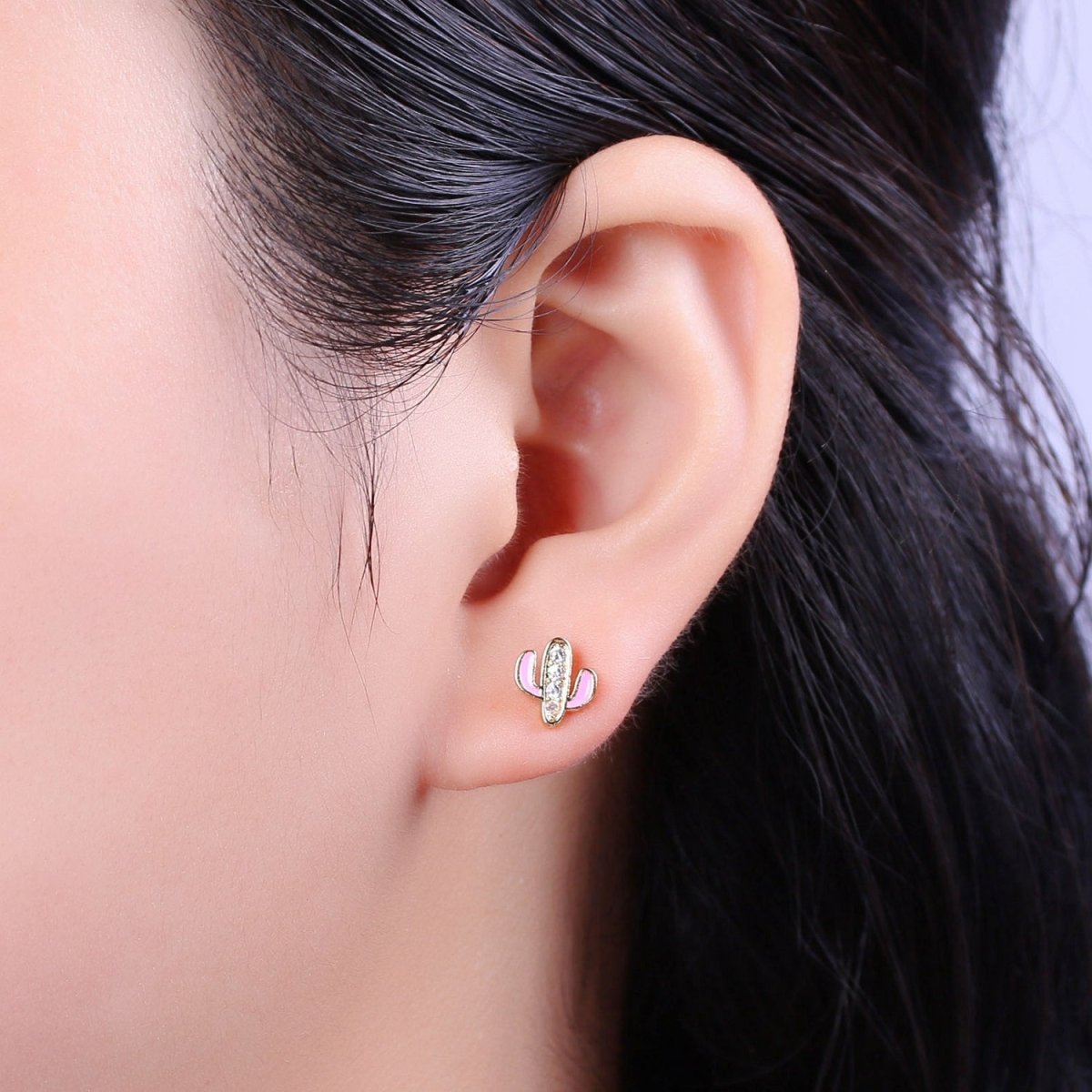 Cactus earrings, gold cactus stud earrings, tiny studs, dainty small studs, minimalist Succulent stud Earring T-145 ~ T-149 - DLUXCA