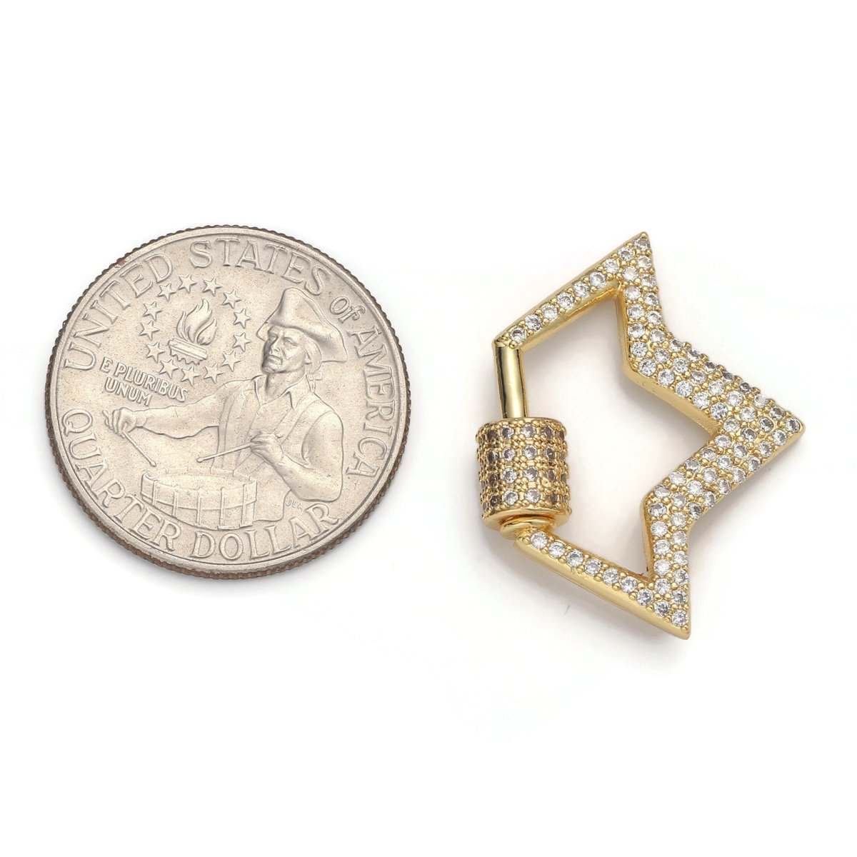 Carabiner Screw Clasp, Screw Clasp Crown , Interlocking Crown Clasp, Pave Crown Shaped Clasps, Gold Color, K-490 - DLUXCA