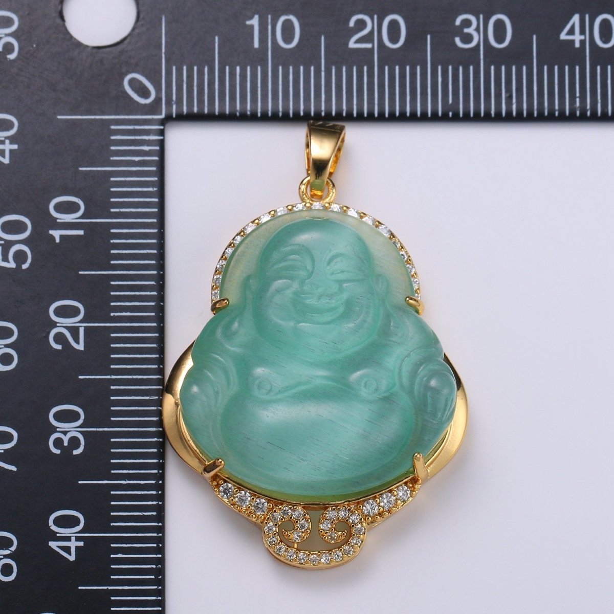 Cat's eye Buddha Cubic Pendant 24K Gold Filled Buddha Pendant Green Cat's Eye Buddha Charm CubicBuddha Necklace for Religious Jewelry Supply O-165 O-166 - DLUXCA