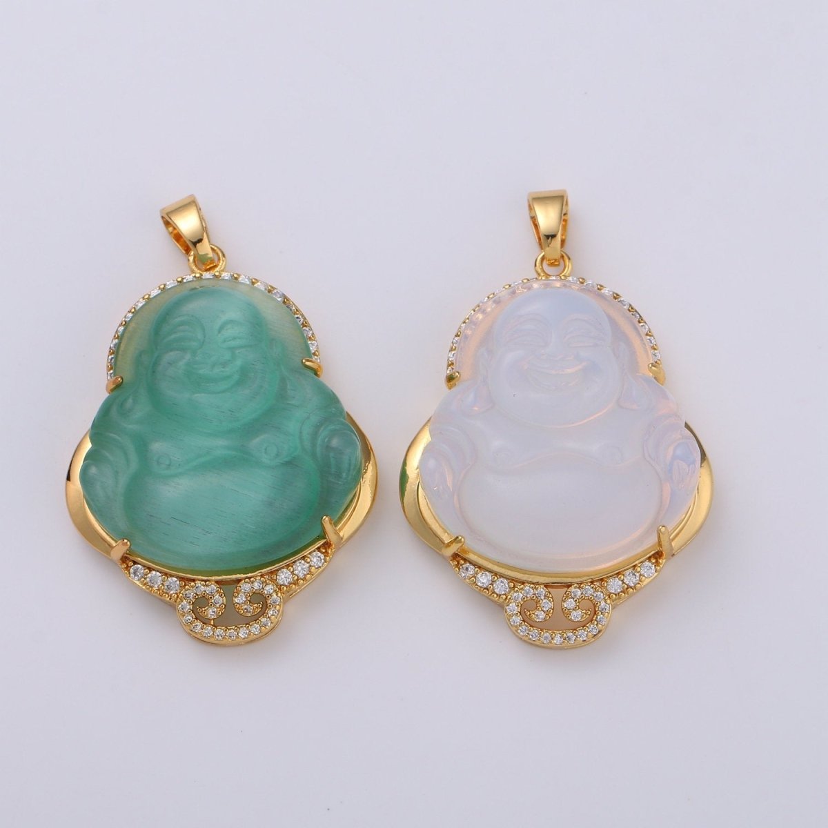 Cat's eye Buddha Cubic Pendant 24K Gold Filled Buddha Pendant Green Cat's Eye Buddha Charm CubicBuddha Necklace for Religious Jewelry Supply O-165 O-166 - DLUXCA