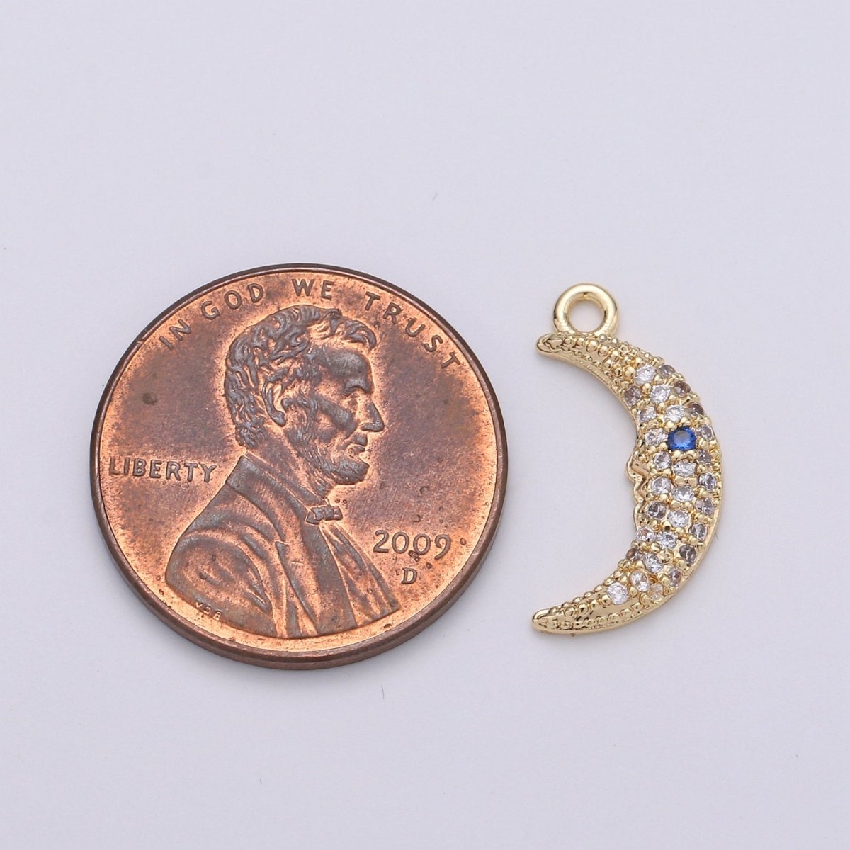 Celestial Cubic Crescent Moon Charm Gold Charm Pendant, Gold Filled CZ Charm Pendant, Cubic Zirconia Dainty Moon Necklace Charm, D-400 - DLUXCA