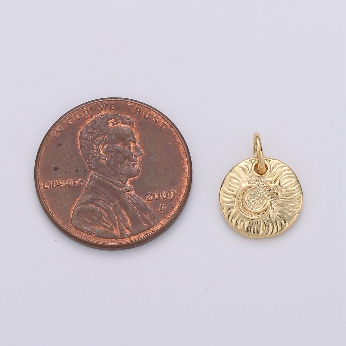 Celestial Jewelry Gold Crescent Moon Charm Rustic Coin Disc Charm Jewelry Making Supply 24K Gold Filled Findings D-372 D-373 - DLUXCA