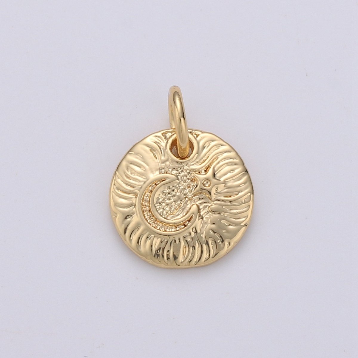 Celestial Jewelry Gold Crescent Moon Charm Rustic Coin Disc Charm Jewelry Making Supply 24K Gold Filled Findings D-372 D-373 - DLUXCA