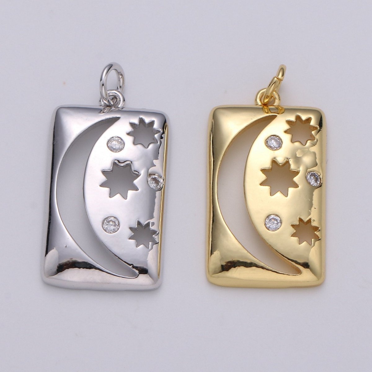 Celestial Jewelry Gold Crescent Moon Charm Star Tag Charm Jewelry Making Supply 24K Gold Filled Findings D-415 D-416 - DLUXCA