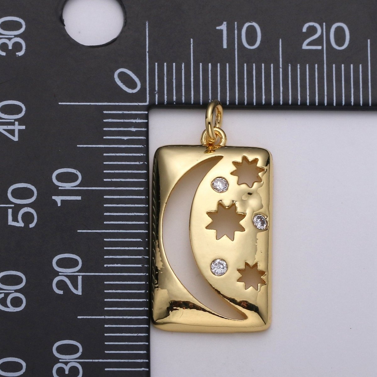 Celestial Jewelry Gold Crescent Moon Charm Star Tag Charm Jewelry Making Supply 24K Gold Filled Findings D-415 D-416 - DLUXCA