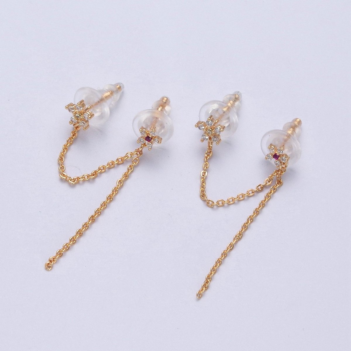 Celestial Star Cubic Zirconia CZ Chain Double Stud Earrings P-311 - DLUXCA