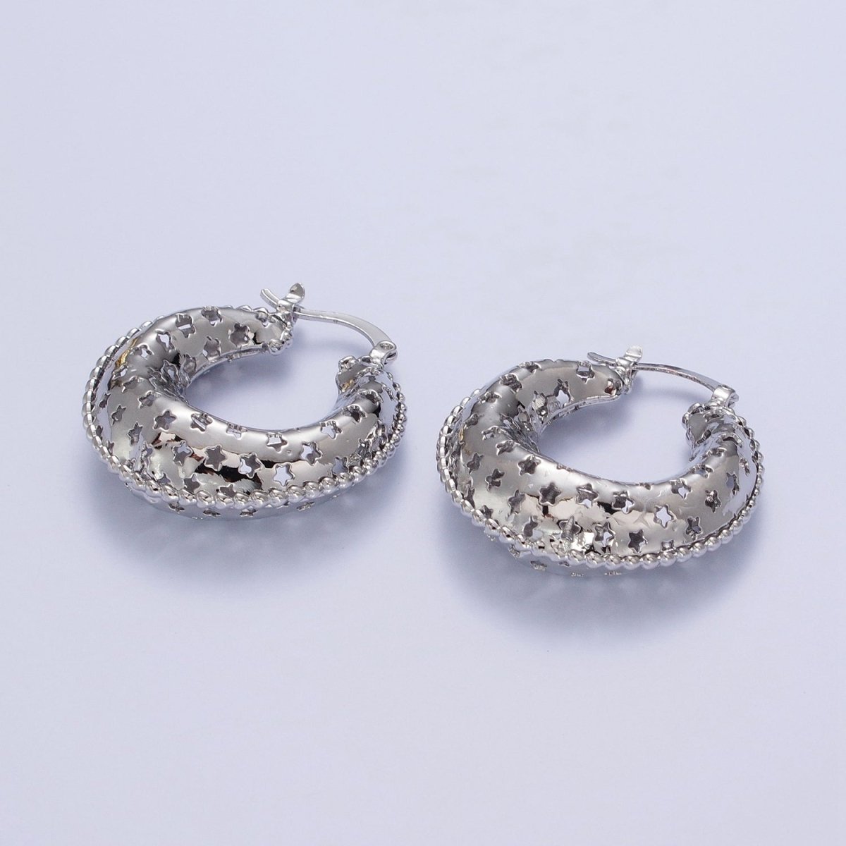 Celestial Stars Dome Hoop Latch Earrings in Gold & Silver | Y-098 Y-099 - DLUXCA