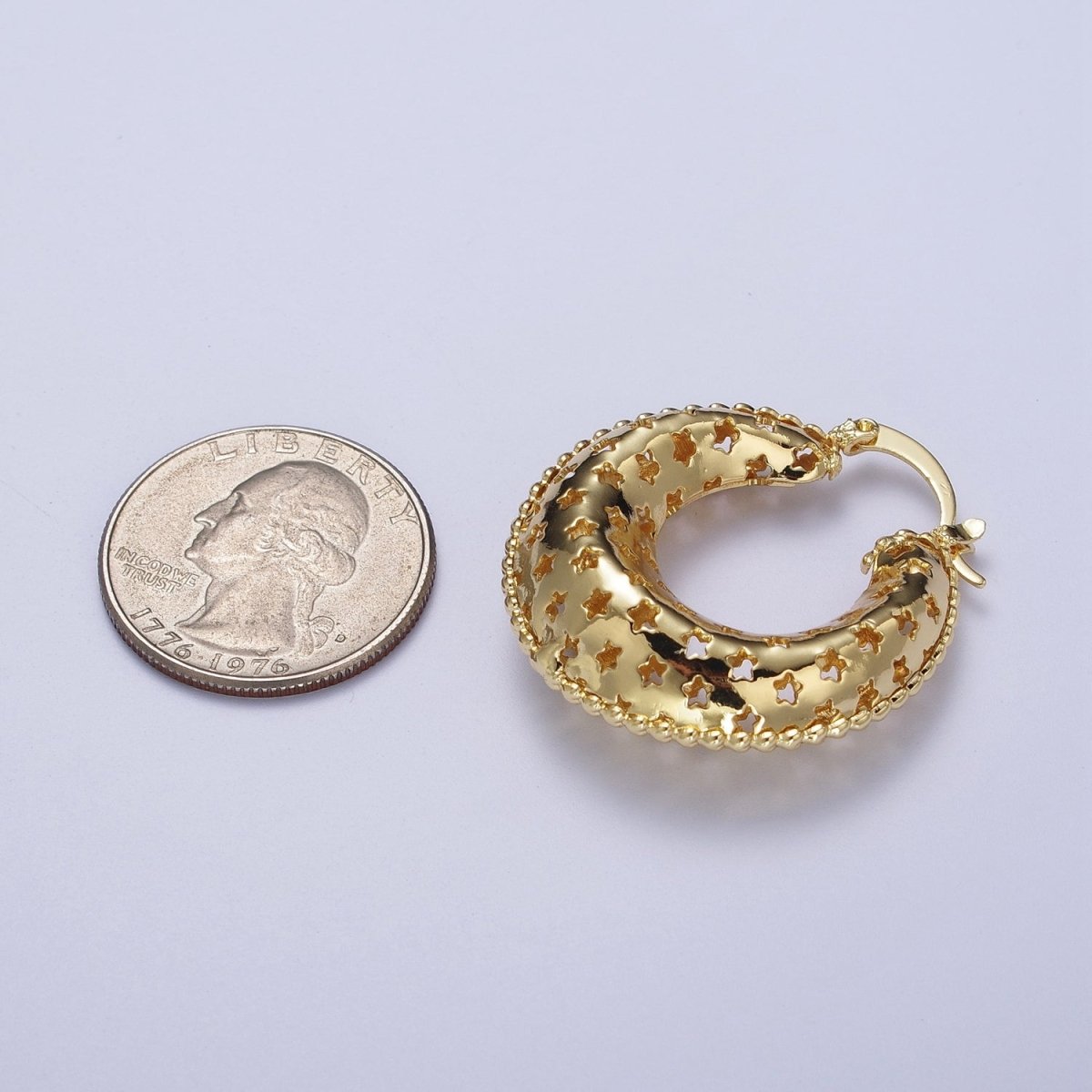 Celestial Stars Dome Hoop Latch Earrings in Gold & Silver | Y-098 Y-099 - DLUXCA