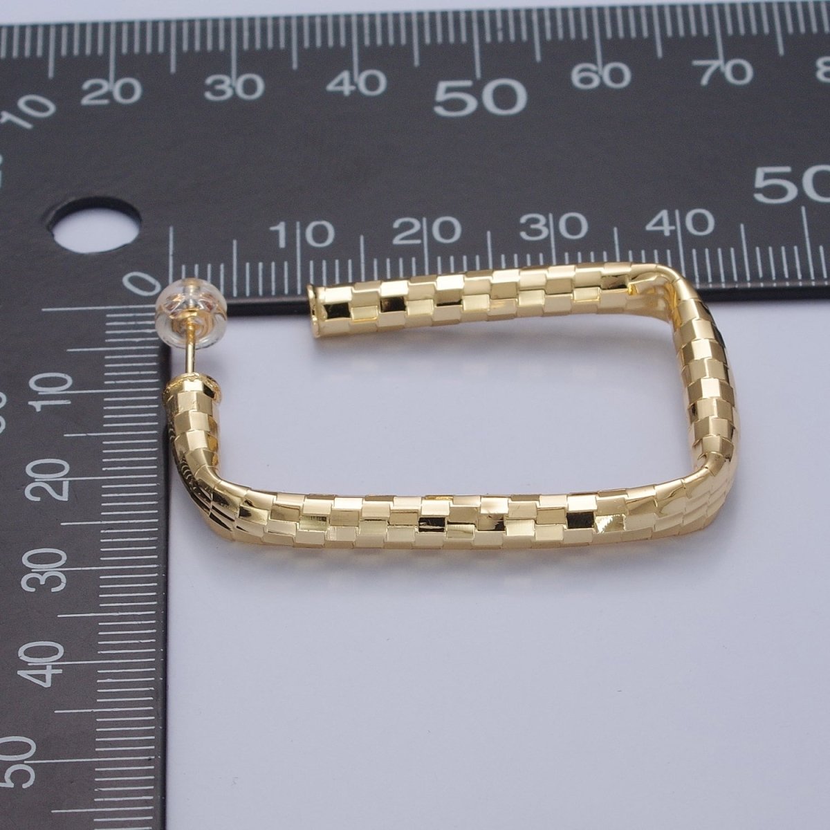 Checkered Hoop Earrings, Minimalist Gold Hoop Earrings, Stylish Silver Rectangle Hoop Earring T-409 T-410 - DLUXCA