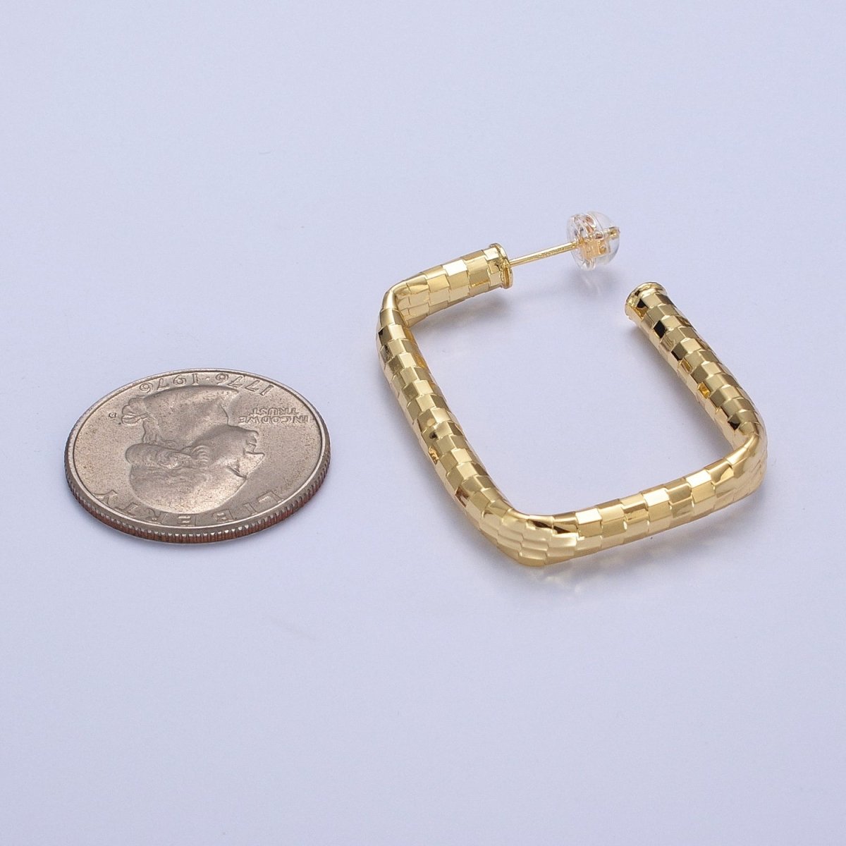 Checkered Hoop Earrings, Minimalist Gold Hoop Earrings, Stylish Silver Rectangle Hoop Earring T-409 T-410 - DLUXCA