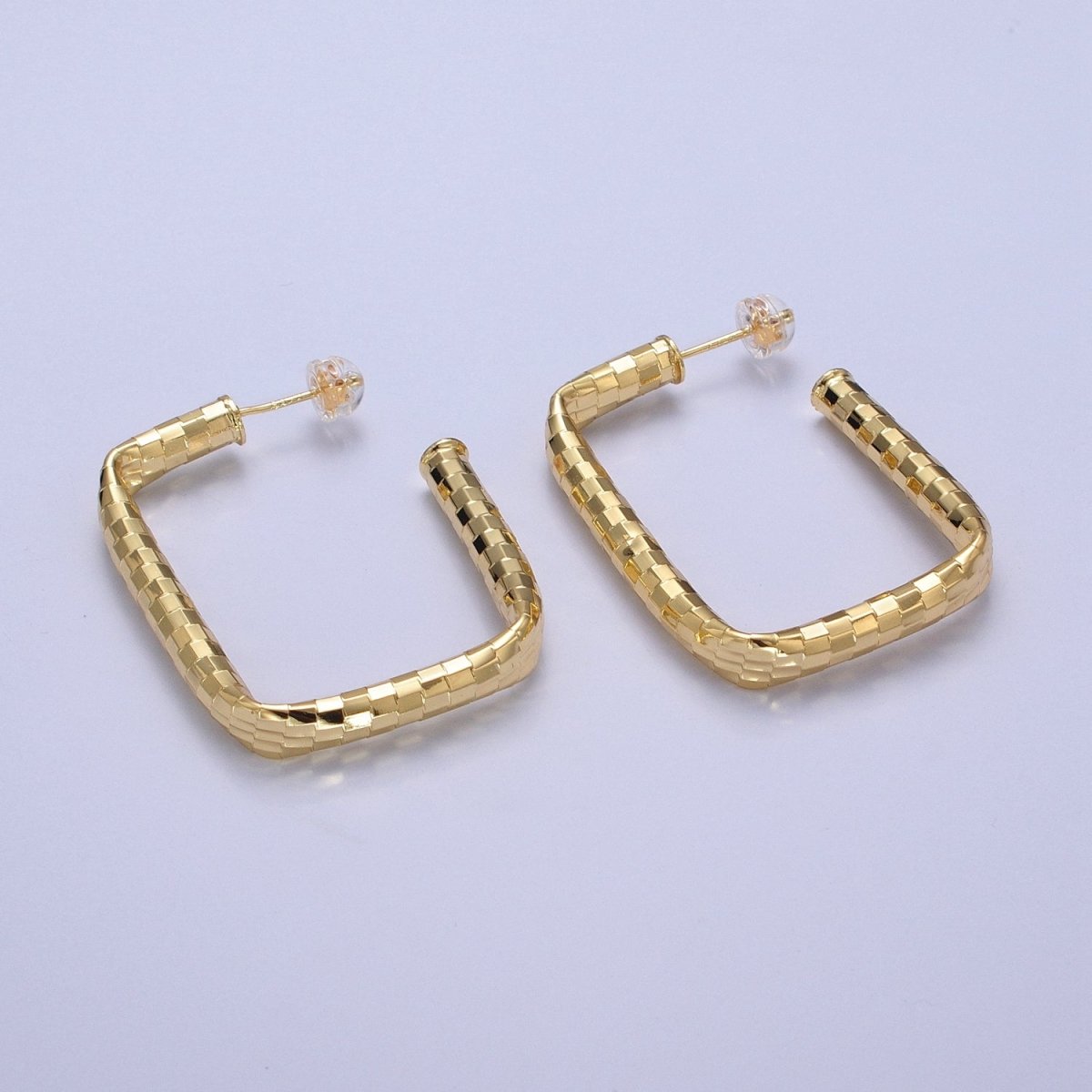 Checkered Hoop Earrings, Minimalist Gold Hoop Earrings, Stylish Silver Rectangle Hoop Earring T-409 T-410 - DLUXCA