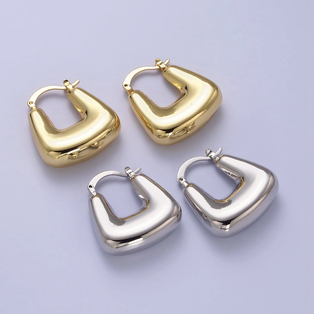 Chubby Boxy U-Shaped Latch Earrings in Gold & Silver | AB041 AB042 - DLUXCA
