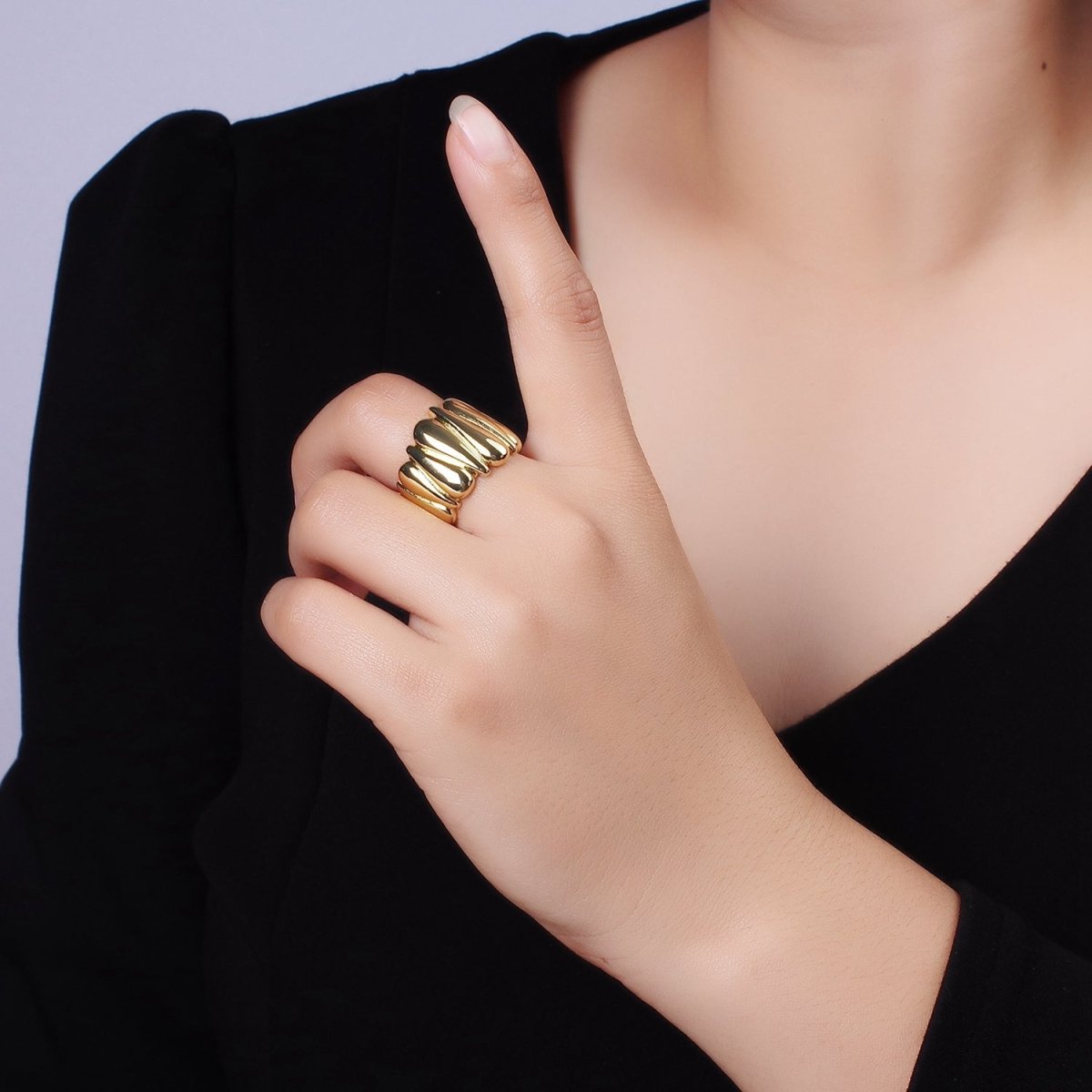 Chunky 14K Gold Filled Upside Down Tear Drop Ring in gold and silver | O1272 1273 - DLUXCA