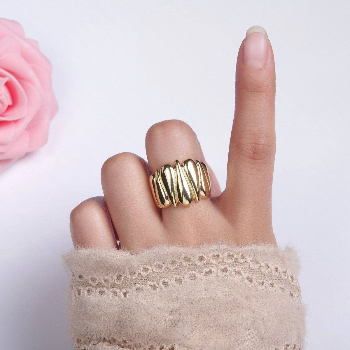 Chunky 14K Gold Filled Upside Down Tear Drop Ring in gold and silver | O1272 1273 - DLUXCA