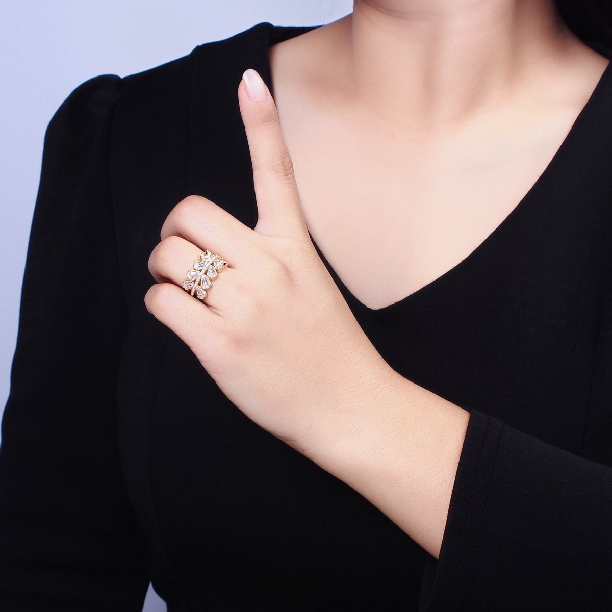 Chunky Baguette CZ Leaf Ring in Gold Filled for Stackable Jewelry Ring O-1551 O-1552 - DLUXCA