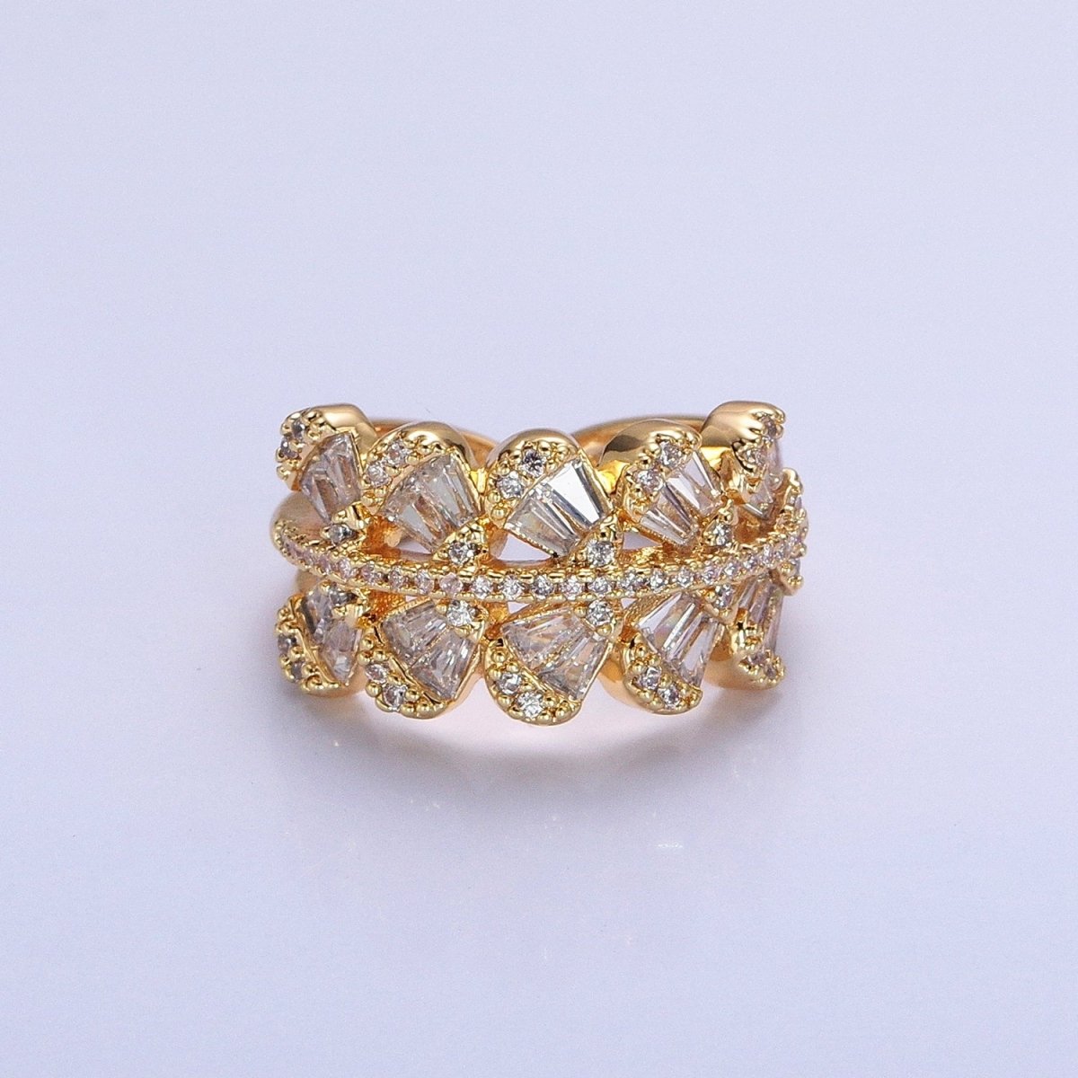 Chunky Baguette CZ Leaf Ring in Gold Filled for Stackable Jewelry Ring O-1551 O-1552 - DLUXCA