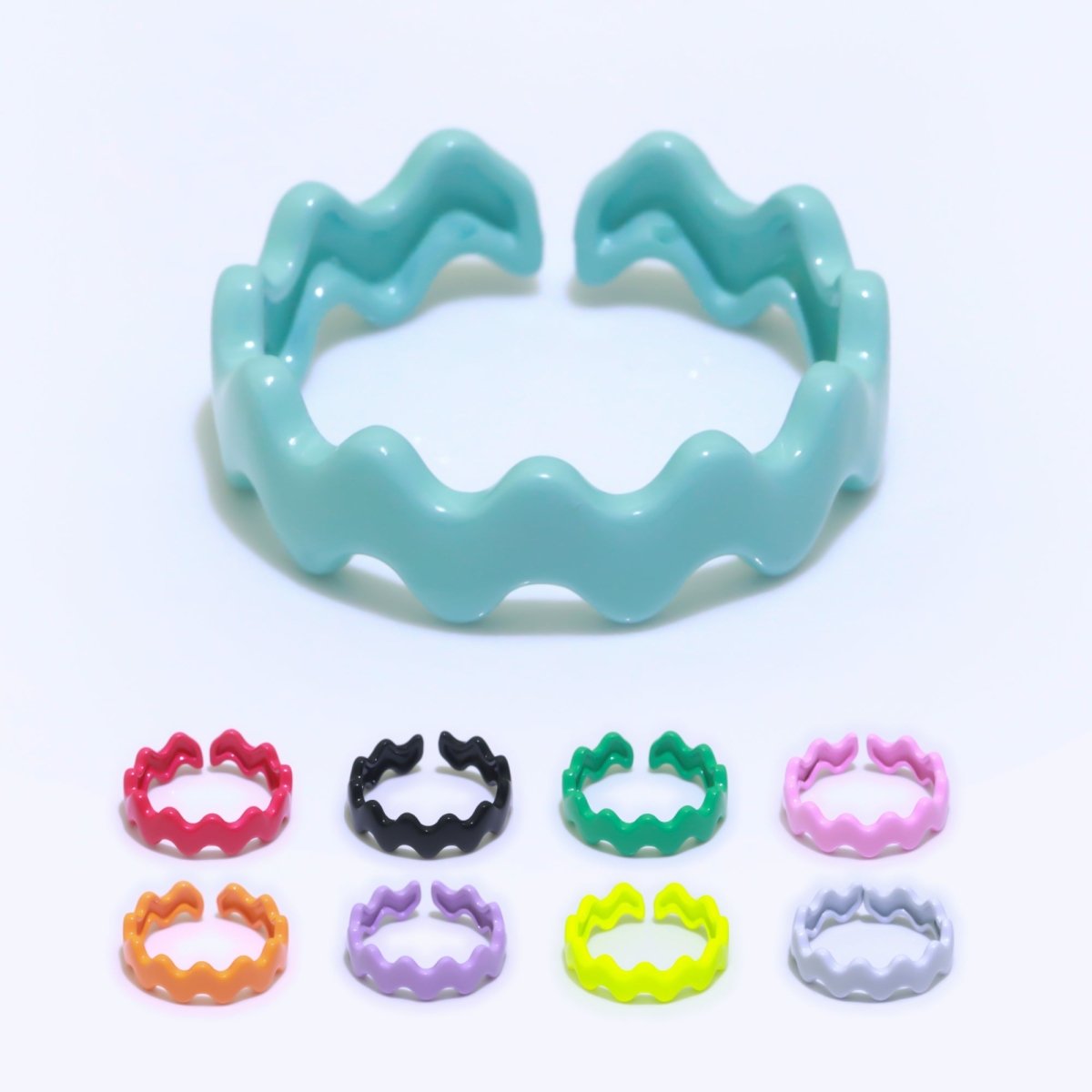 Chunky Brass Enamel Ring The Wave Open Adjustable Ring for Stackable Y2K Ring - DLUXCA