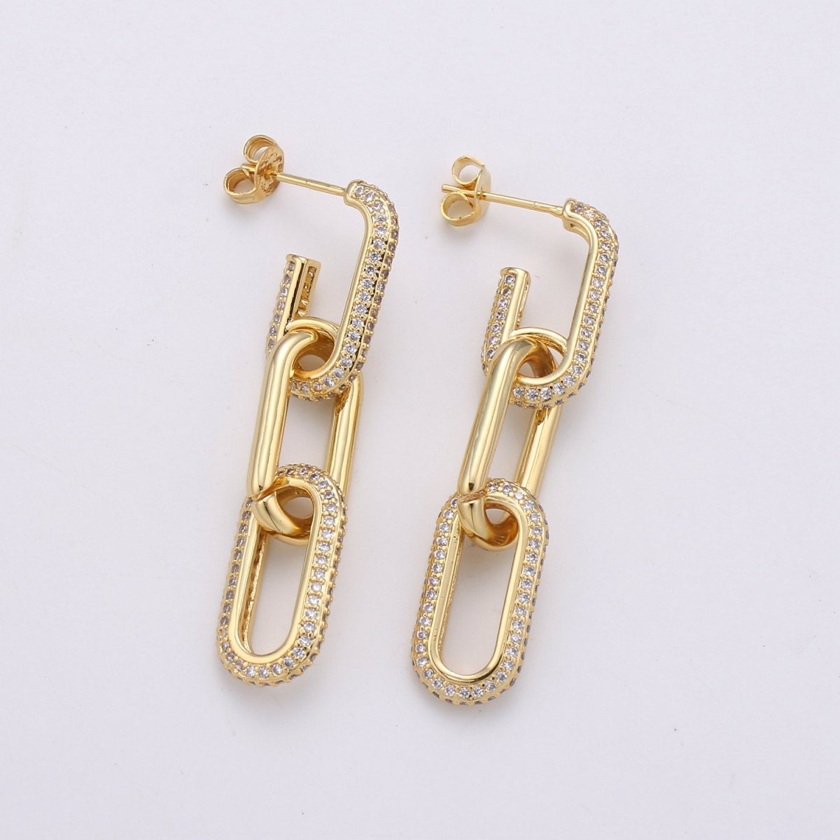 Chunky Chain Link Earrings, Gold Link Earrings, Gold Drop Earrings, Gold Dangle Earrings, 24k Gold Filled Earrings, Micro Pave CZ Earrings K-579 K-580 - DLUXCA