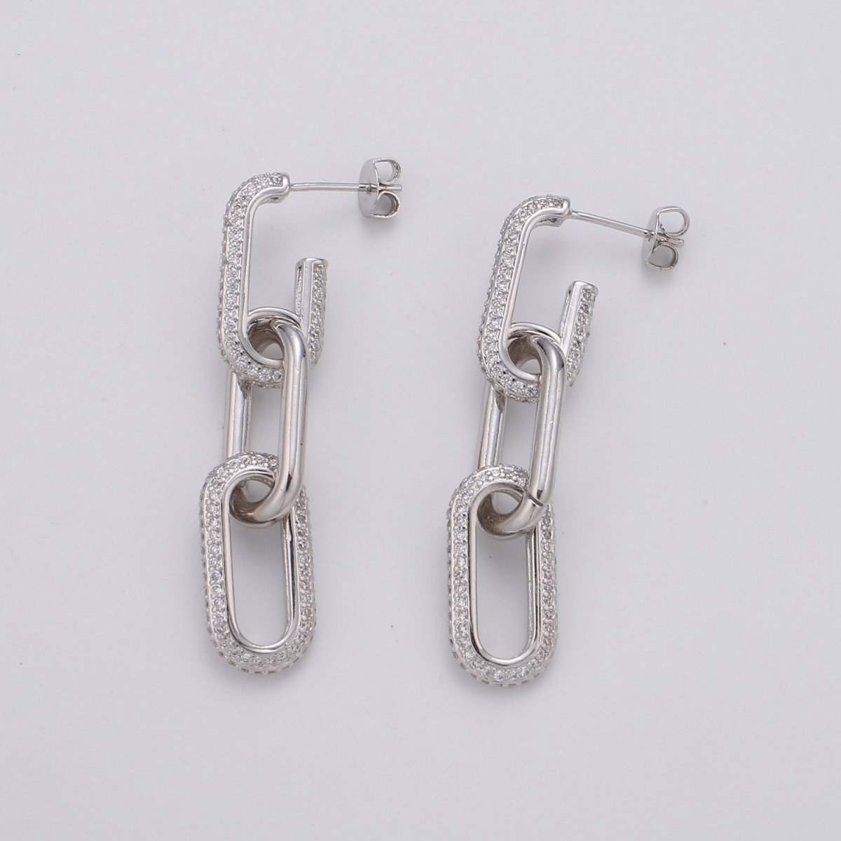 Chunky Chain Link Earrings, Gold Link Earrings, Gold Drop Earrings, Gold Dangle Earrings, 24k Gold Filled Earrings, Micro Pave CZ Earrings K-579 K-580 - DLUXCA