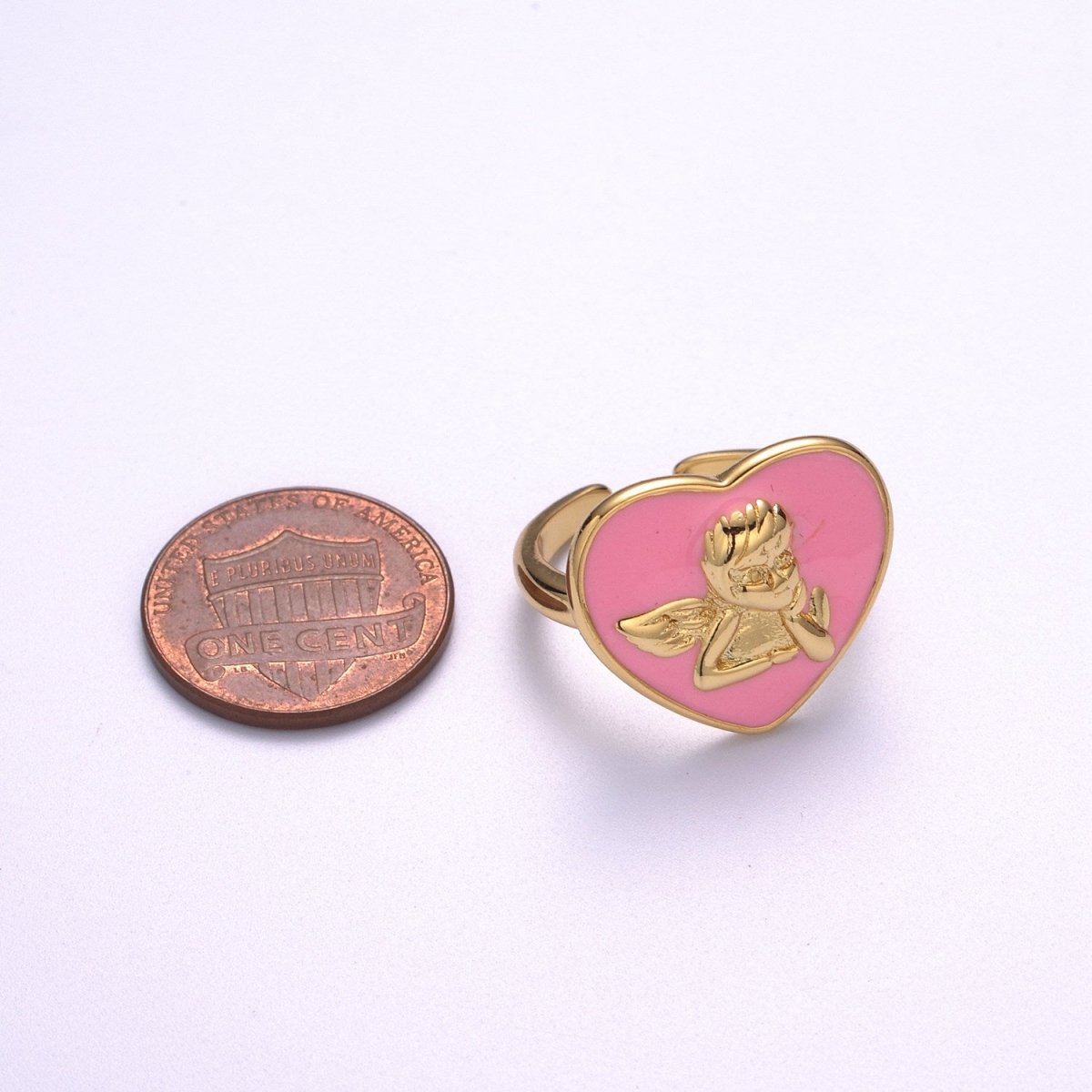 Chunky Cherub Angel Ring Statement Ring Gold Open Adjustable Ring Enamel Jewelry Valentine Gift S-225 ~ S-228 - DLUXCA