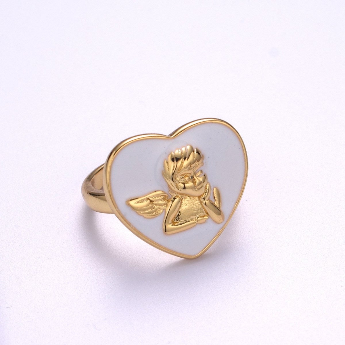 Chunky Cherub Angel Ring Statement Ring Gold Open Adjustable Ring Enamel Jewelry Valentine Gift S-225 ~ S-228 - DLUXCA