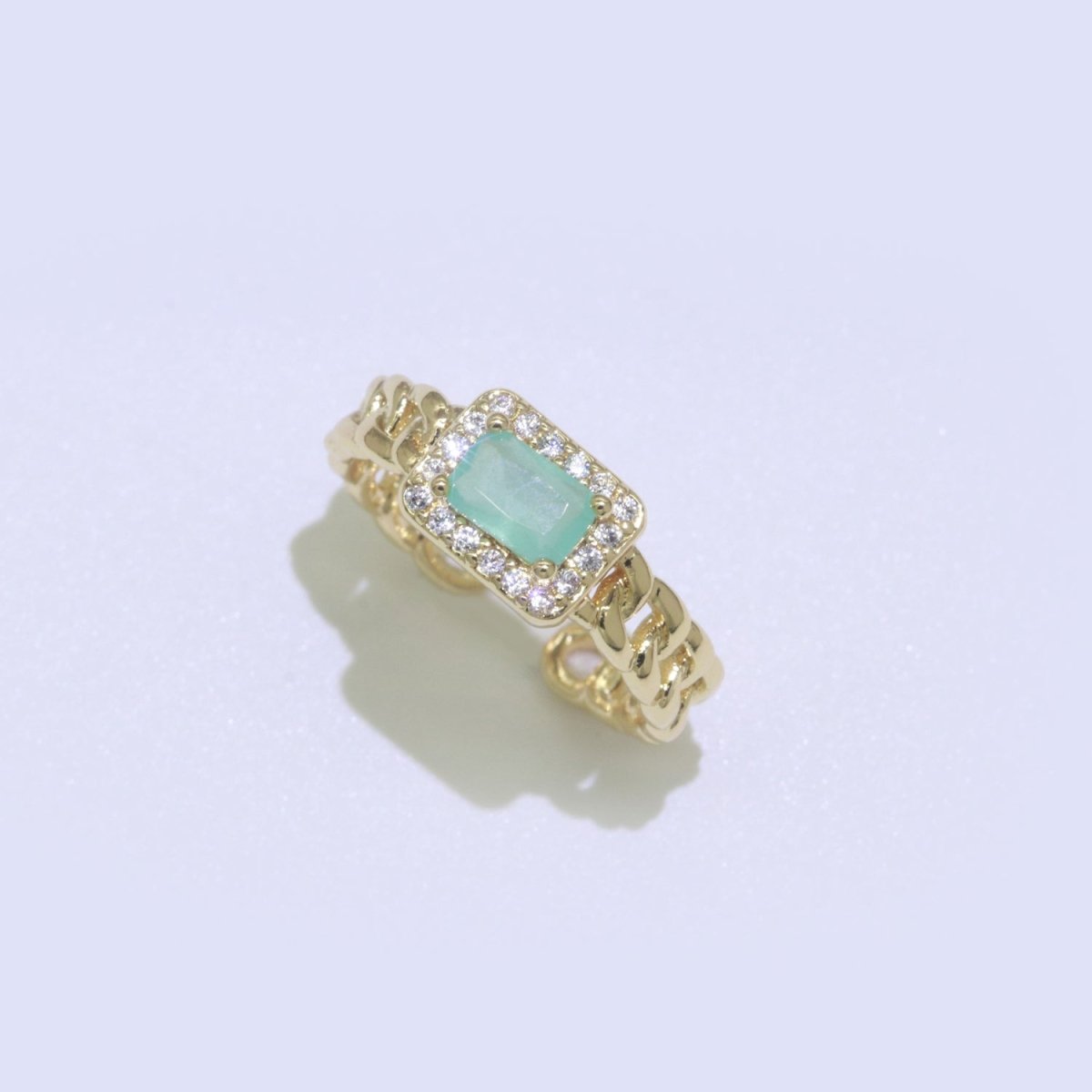 Chunky Cuban Chain Cocktail Ring with Color Cubic Zirconia Stone Statement Jewelry O-411 ~ O-424 - DLUXCA
