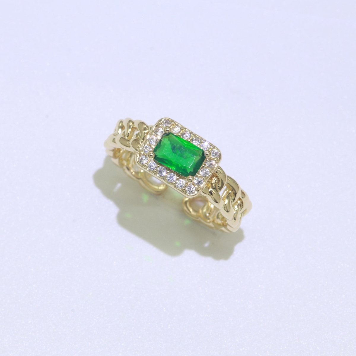 Chunky Cuban Chain Cocktail Ring with Color Cubic Zirconia Stone Statement Jewelry O-411 ~ O-424 - DLUXCA