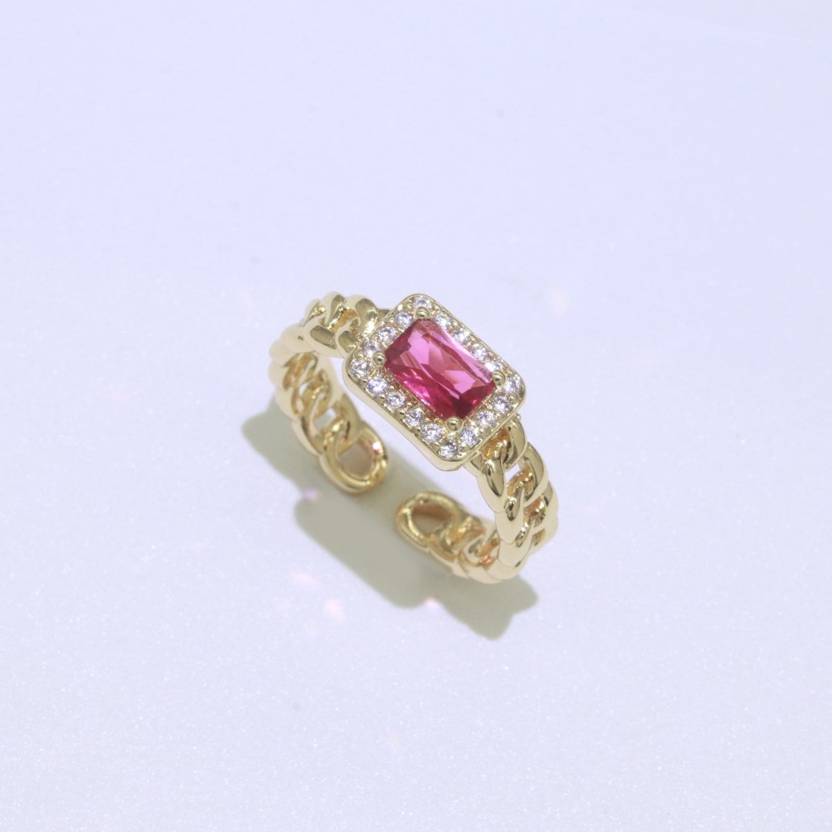 Chunky Cuban Chain Cocktail Ring with Color Cubic Zirconia Stone Statement Jewelry O-411 ~ O-424 - DLUXCA