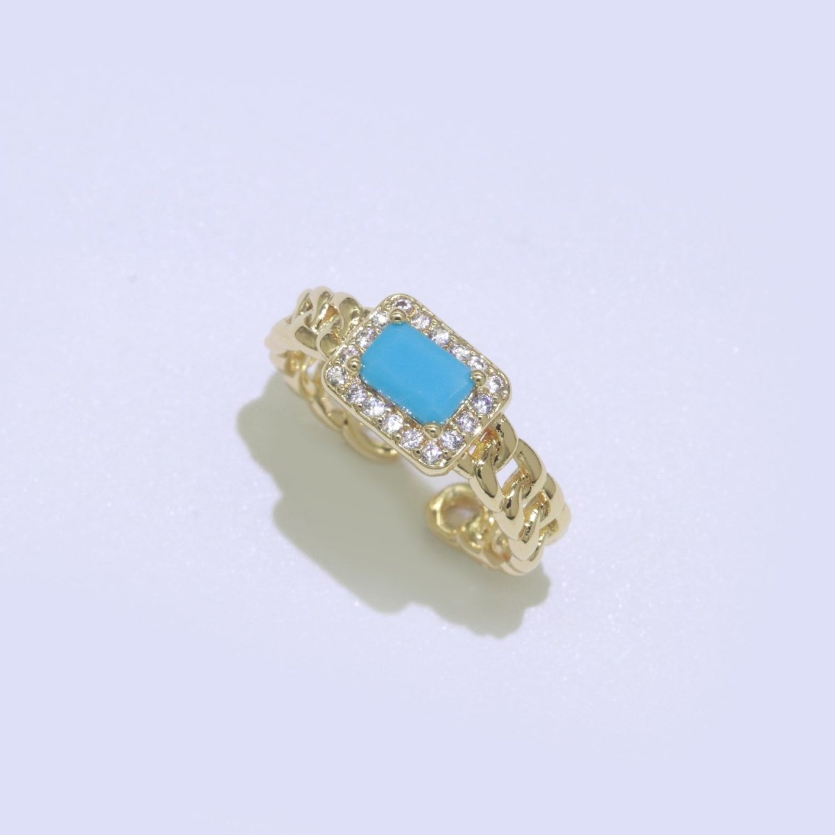 Chunky Cuban Chain Cocktail Ring with Color Cubic Zirconia Stone Statement Jewelry O-411 ~ O-424 - DLUXCA