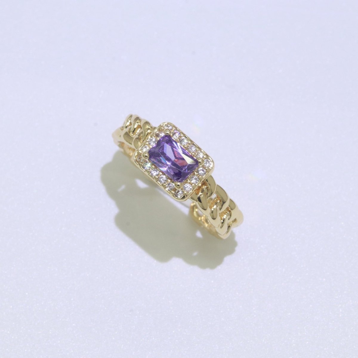 Chunky Cuban Chain Cocktail Ring with Color Cubic Zirconia Stone Statement Jewelry O-411 ~ O-424 - DLUXCA