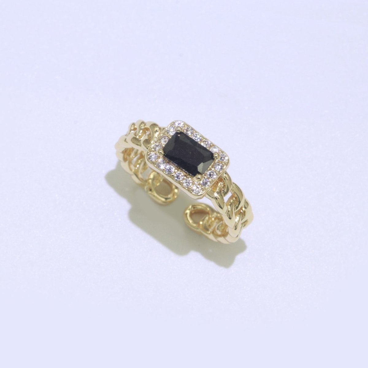 Chunky Cuban Chain Cocktail Ring with Color Cubic Zirconia Stone Statement Jewelry O-411 ~ O-424 - DLUXCA