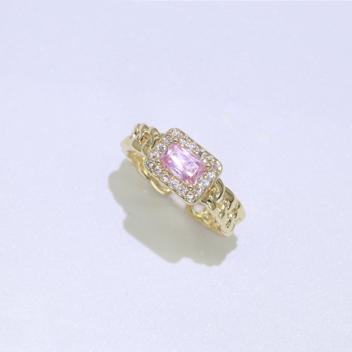 Chunky Cuban Chain Cocktail Ring with Color Cubic Zirconia Stone Statement Jewelry O-411 ~ O-424 - DLUXCA