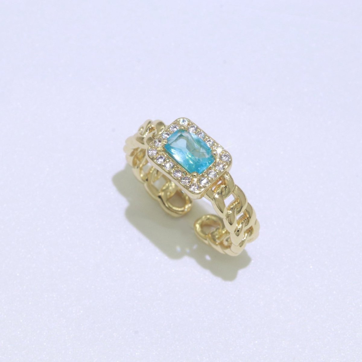Chunky Cuban Chain Cocktail Ring with Color Cubic Zirconia Stone Statement Jewelry O-411 ~ O-424 - DLUXCA