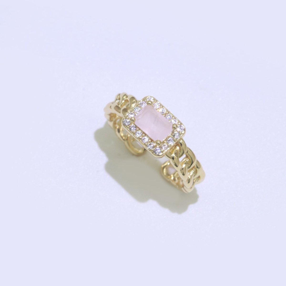 Chunky Cuban Chain Cocktail Ring with Color Cubic Zirconia Stone Statement Jewelry O-411 ~ O-424 - DLUXCA