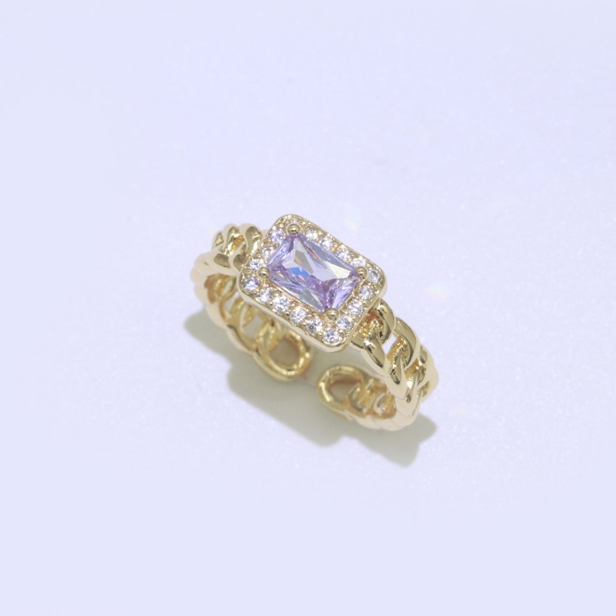 Chunky Cuban Chain Cocktail Ring with Color Cubic Zirconia Stone Statement Jewelry O-411 ~ O-424 - DLUXCA