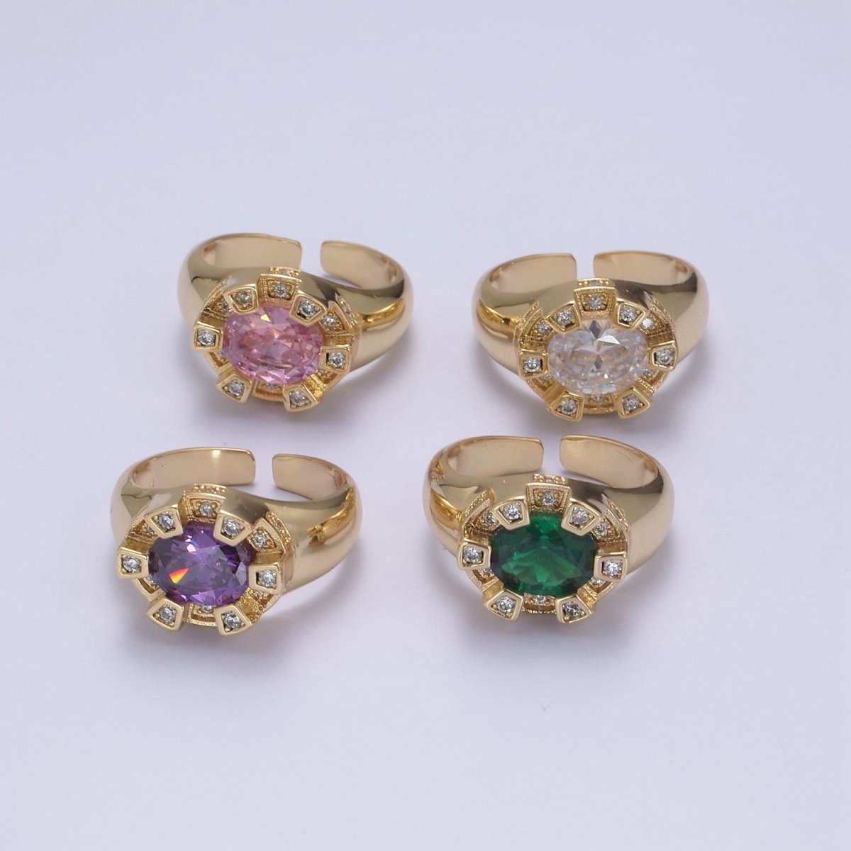 Chunky Dome Sun Ring with Cz Stone Open Adjustable Ring for Statement Jewelry U-374~U-377 - DLUXCA