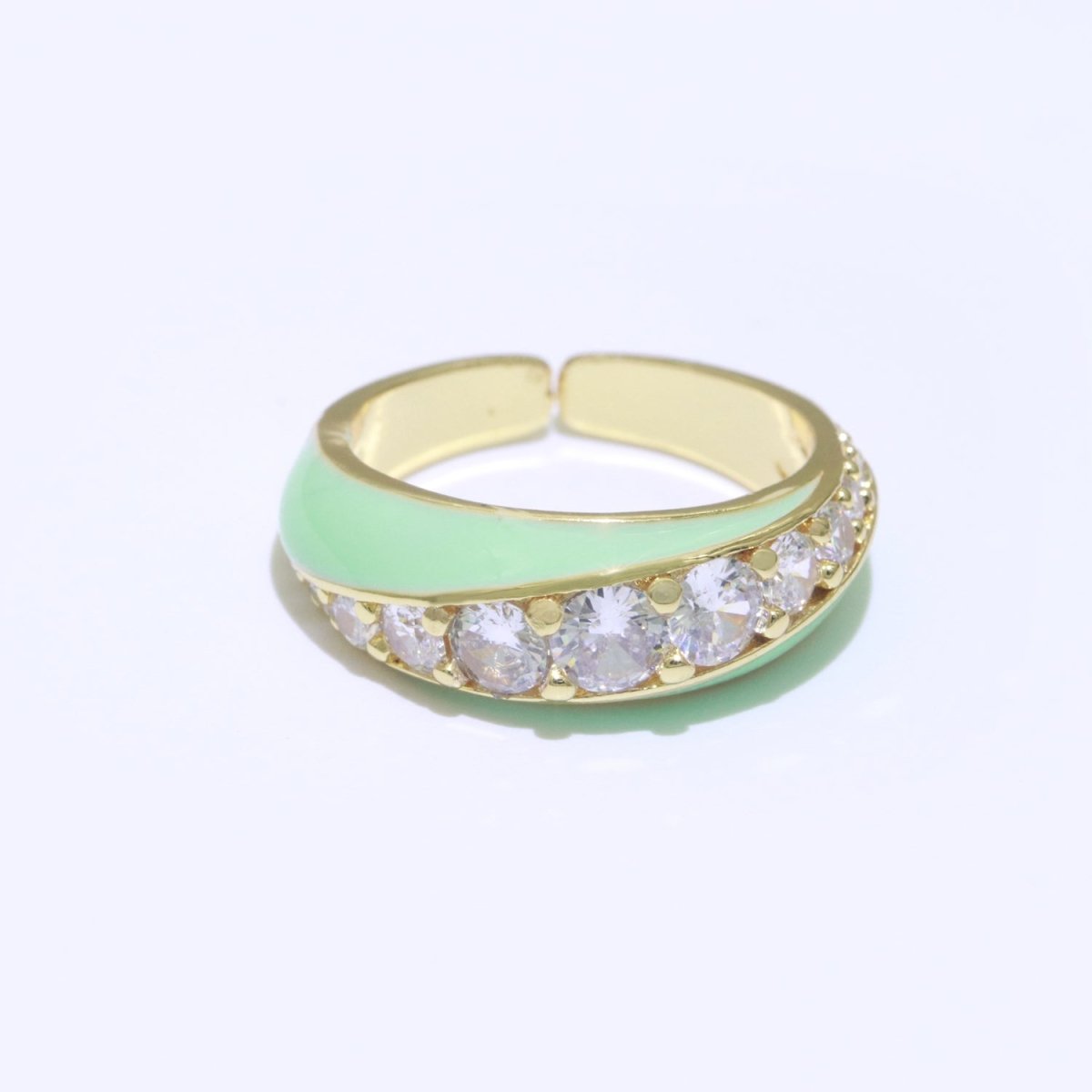 Chunky Enamel Ring | Gold Filled Band Pastel Color Ring | Cubic Zirconia Stacking Open Ring Adjustable O-494 ~ O-503 - DLUXCA