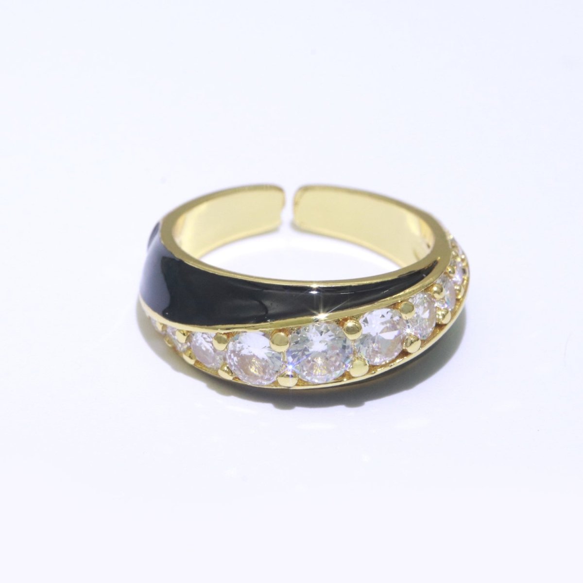 Chunky Enamel Ring | Gold Filled Band Pastel Color Ring | Cubic Zirconia Stacking Open Ring Adjustable O-494 ~ O-503 - DLUXCA