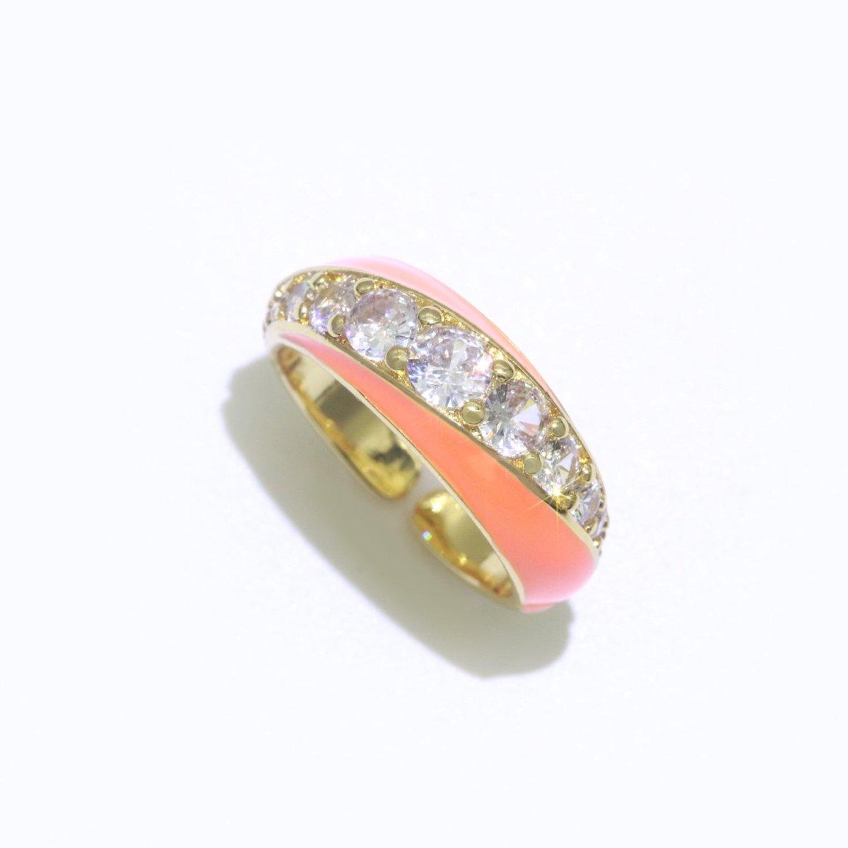 Chunky Enamel Ring | Gold Filled Band Pastel Color Ring | Cubic Zirconia Stacking Open Ring Adjustable O-494 ~ O-503 - DLUXCA