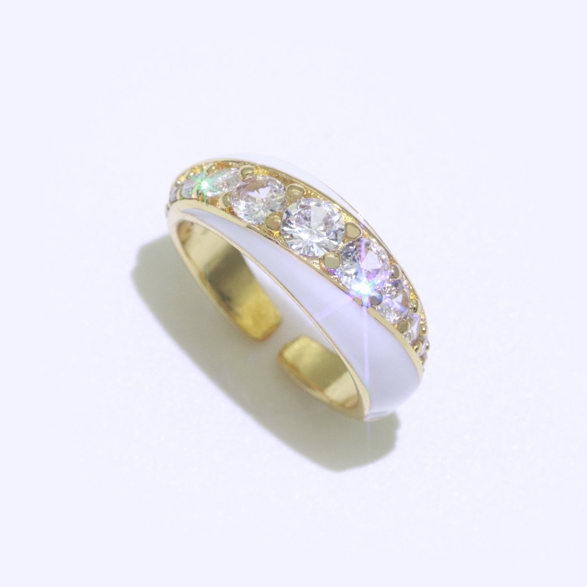 Chunky Enamel Ring | Gold Filled Band Pastel Color Ring | Cubic Zirconia Stacking Open Ring Adjustable O-494 ~ O-503 - DLUXCA