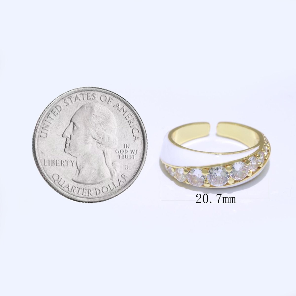 Chunky Enamel Ring | Gold Filled Band Pastel Color Ring | Cubic Zirconia Stacking Open Ring Adjustable O-494 ~ O-503 - DLUXCA