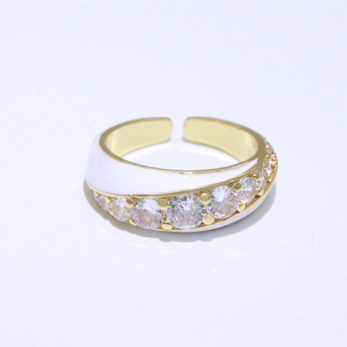 Chunky Enamel Ring | Gold Filled Band Pastel Color Ring | Cubic Zirconia Stacking Open Ring Adjustable O-494 ~ O-503 - DLUXCA