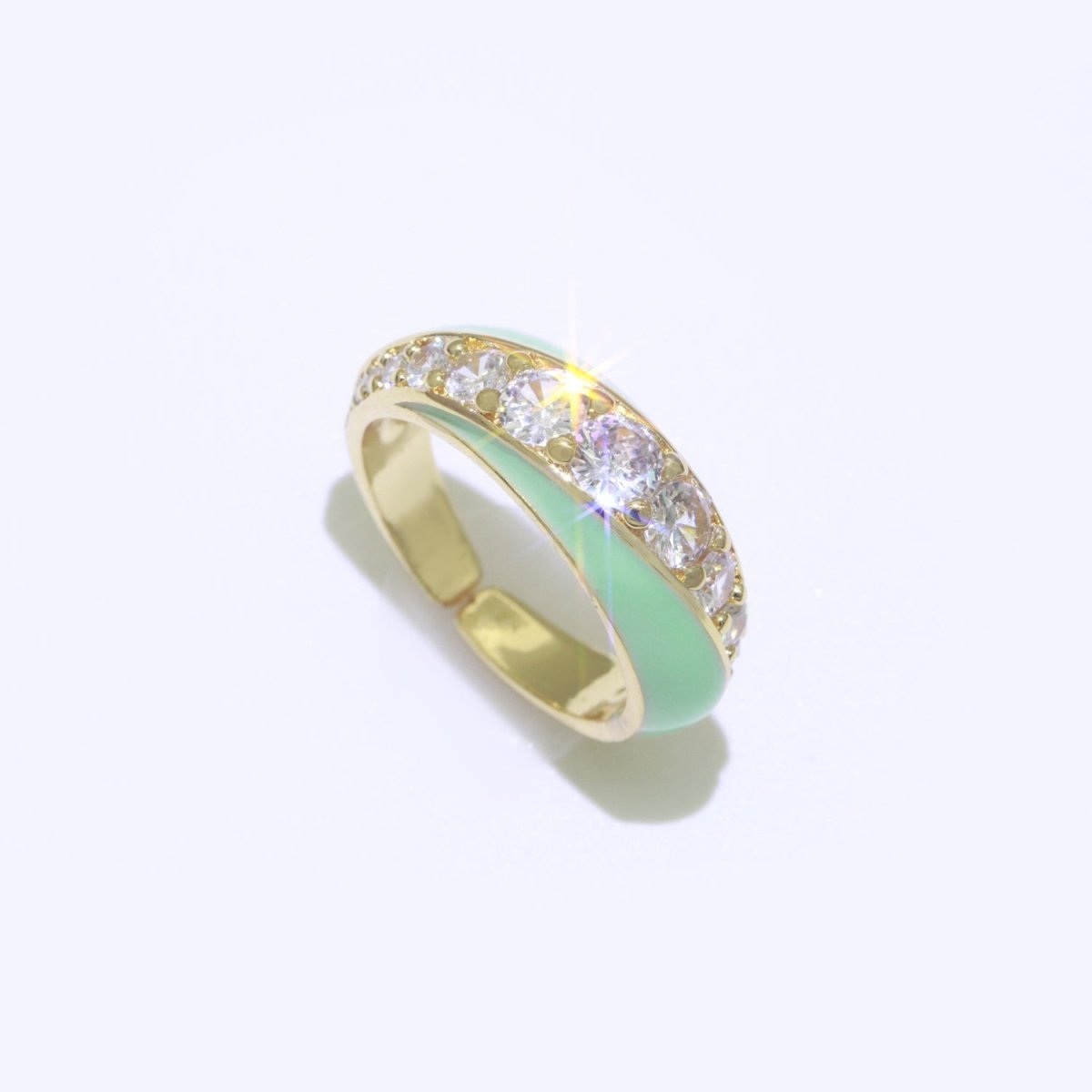 Chunky Enamel Ring | Gold Filled Band Pastel Color Ring | Cubic Zirconia Stacking Open Ring Adjustable O-494 ~ O-503 - DLUXCA