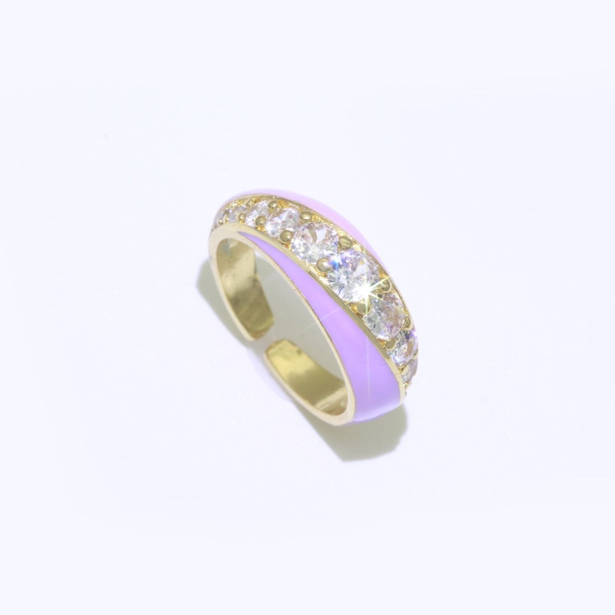 Chunky Enamel Ring | Gold Filled Band Pastel Color Ring | Cubic Zirconia Stacking Open Ring Adjustable O-494 ~ O-503 - DLUXCA