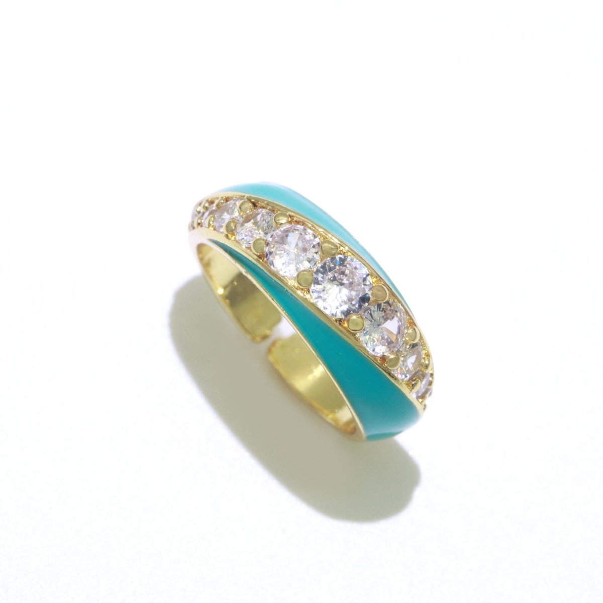 Chunky Enamel Ring | Gold Filled Band Pastel Color Ring | Cubic Zirconia Stacking Open Ring Adjustable O-494 ~ O-503 - DLUXCA