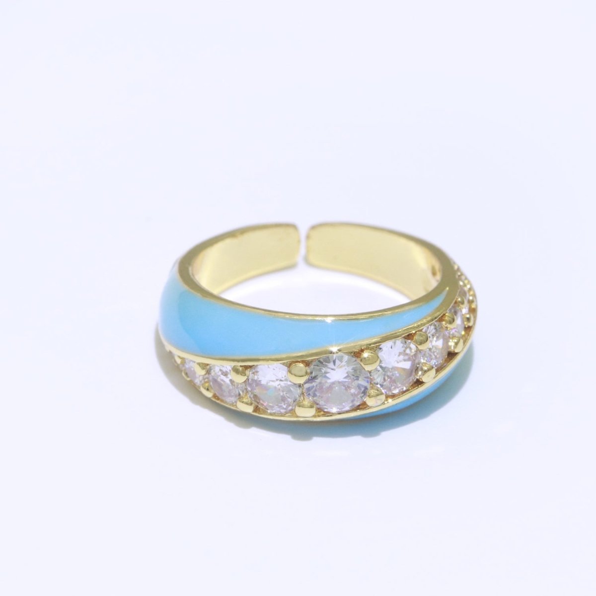 Chunky Enamel Ring | Gold Filled Band Pastel Color Ring | Cubic Zirconia Stacking Open Ring Adjustable O-494 ~ O-503 - DLUXCA